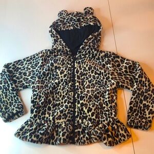 Penelope Mack Velour Leopard Print Hooded Jacket Zip Front Ruffle bottom Girls 5